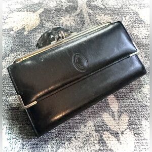 Buxton Black Leather International Wallet Cartier look with brass tone Clasp